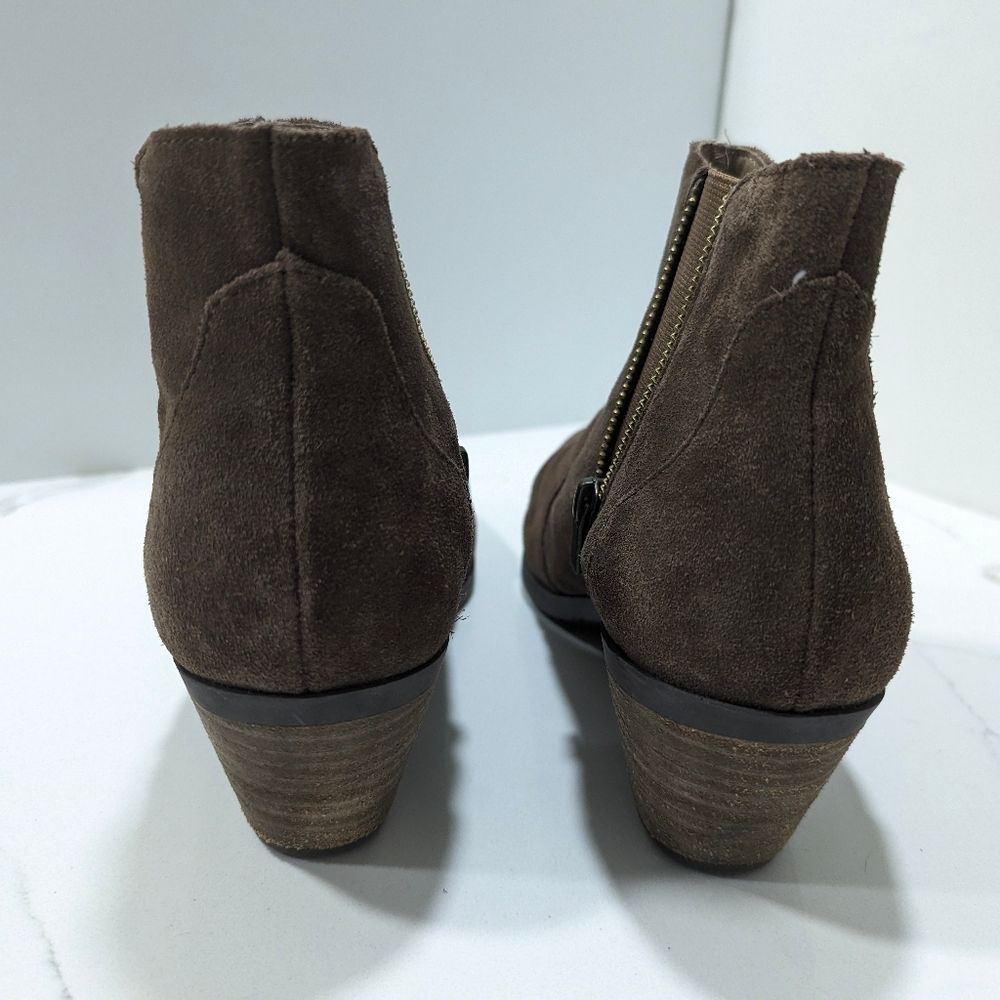 Adam Tucker Trixie brown Suede leather faux zipper cowboy ankle Bootie Size 9.5 - Picture 8 of 14